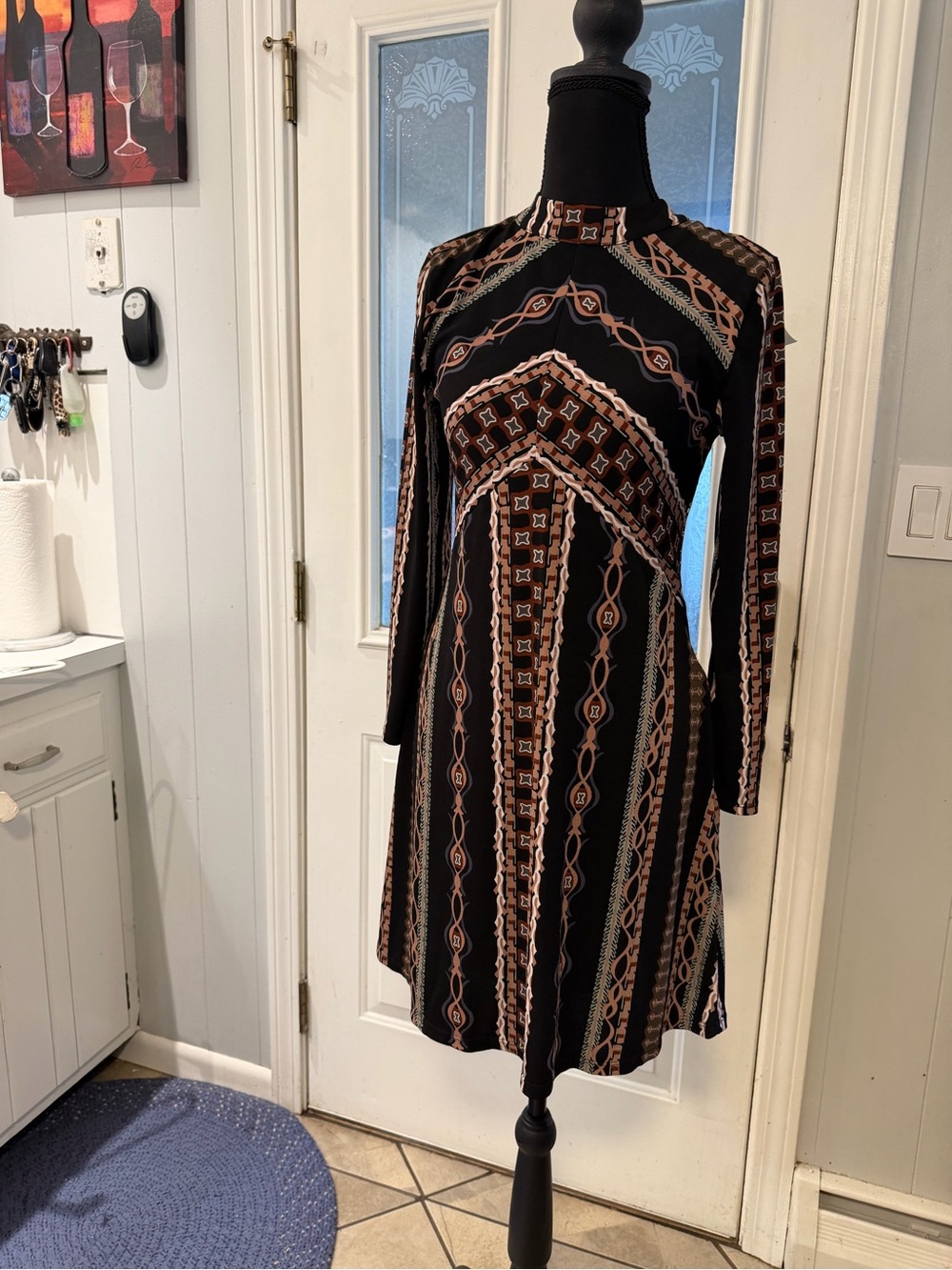 Free People Black Long-Sleeve Geometric Print Midi Dress
